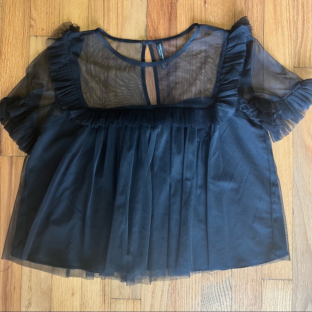 Zara Black Sheer Ruffle Top